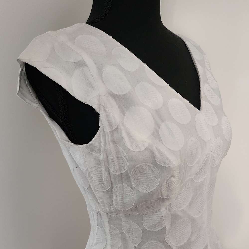 CALVIN KLEIN Womens White Polkadot Midi Dress Size 4 100%Cotton - Picture 3 of 9